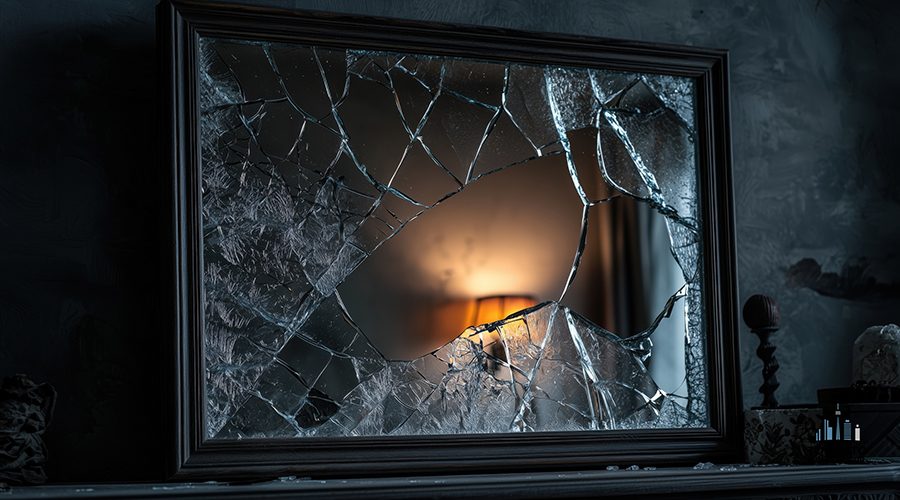 long wall mirror, glass is cracked and broken, low lit room --chaos 35 --ar 16:9 --quality 2 --style raw --sref https://s.mj.run/zkYhGl2FdmE --stylize 250 --v 6.1 Job ID: a766a32a-b865-4608-9cb0-56ea320d8ed1