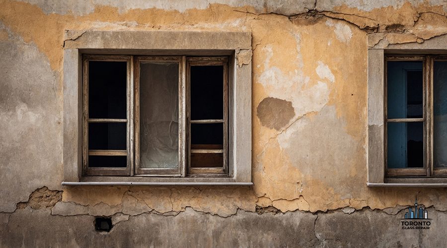 AI Generated. Old and worn window on abandoned building